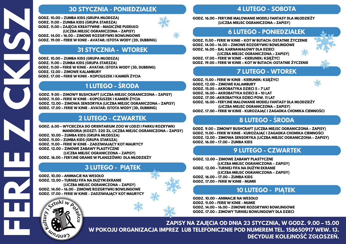 Ferie z CKiSz w Połańcu Plakat na ferie z CKiSz